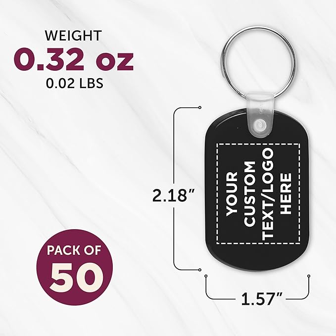 DISCOUNT PROMOS Tag Soft Plastic Keychains - 50 pack - Customizable Text, Logo - Small Key Tag Chain For Staying Organized - Rubber Key Ring Keychain – Black