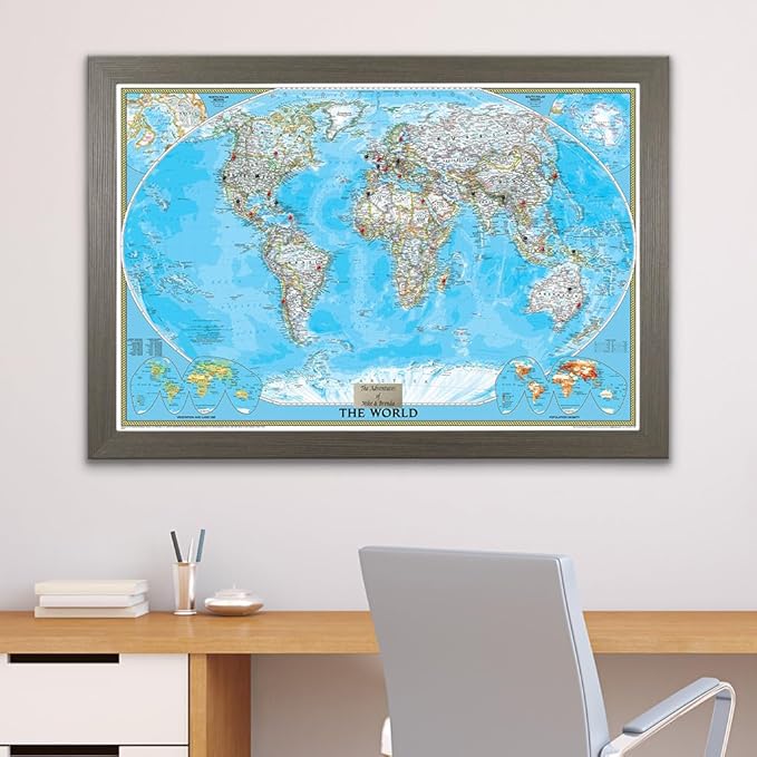 Personalized Classic World Push Pin Travel, Barnwood Gray with 100 Pins - 27.5 inches x 3 9.5 inches - Made in USA