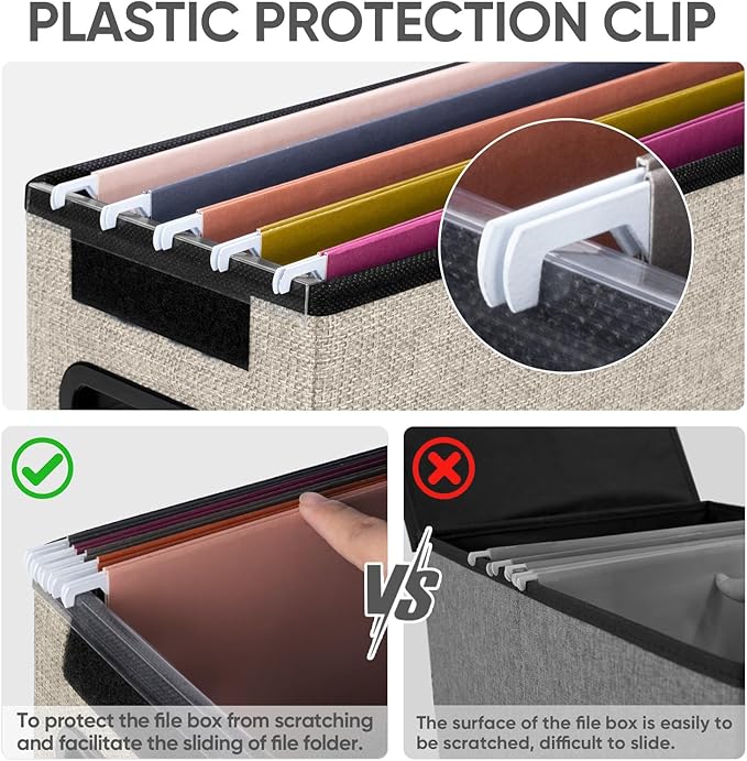 BALEINE File Organizer Box with Lid, Collapsible File Folder Organizer with Plastic Slide, Hanging File Folder Box for Office Document Storage (2 Pack, Beige, S)