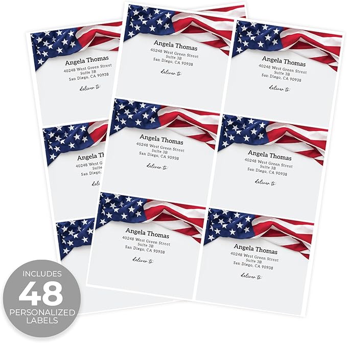 Custom American Flag Shipping Labels / 48 Personalized Address Labels/ 4" x 3½" Mailing Stickers/Made in USA