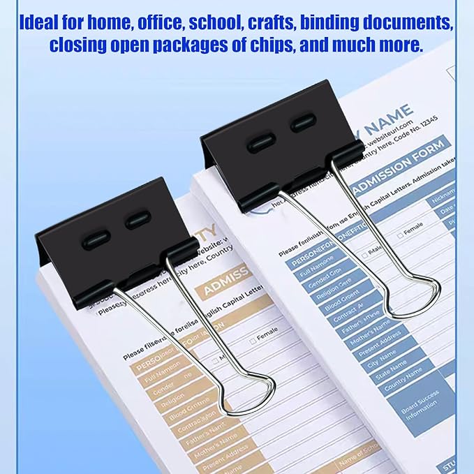 2 Inch Binder Clips(12 Pack), Upgrade Support Points Binder Clips Extra Large Paper Clamps for Office and Home Supplies