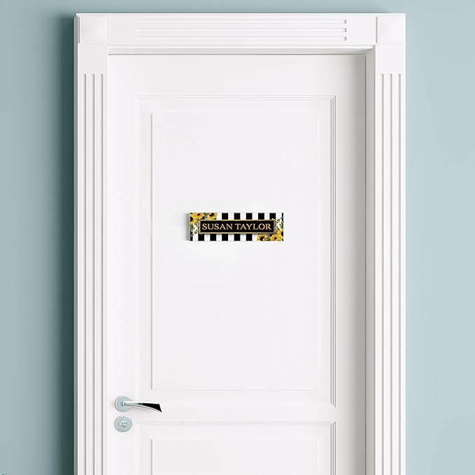 Artblox Office Personalized Name Plate for Desk with Business Card Holder On Clear Acrylic Glass Sunflower Flowers Design Custom Desk Name Plate with Your Name and Credentials Customized Gift