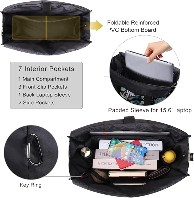 Utility Tote Bag with Laptop Compartment Luggage Sleeve Zippered Multi-pocket Commute Shoulder Purse for Nursing/Work