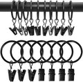AMZSEVEN 100 Pack Curtain Rings with Clips, Drapery Clips with Rings, Drapes Rings 1.26 in Interior Diameter, Fits up to 1 Inch Curtain Rod, Black