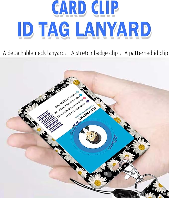 BLOCIT Lanyards for ID Badges and Keys, Funny Badge Reel Retractable with Clip,ID Badge Holder with Breakaway Lanyard, Teacher Nurse Office Gifts（Sunflower White Daisy）