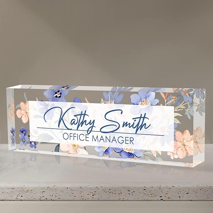 Personalized Name Plate for Desk, Custom Desk Name Plate, Acrylic Name Plate Office Desk Accessories, Personalized Office Gifts for Coworkers Teachers, Employee Appreciation Gifts (A-WaterColor2)