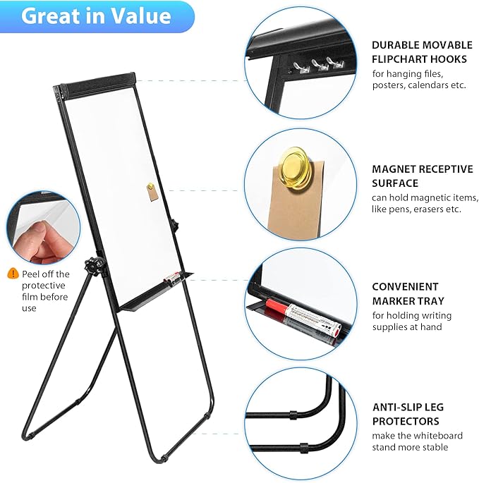 Stand White Board - 40x28 Magnetic Dry Erase Board Flipchart Board Double Sided Easel Board Portable Whiteboard for Classroom Home, Office Supplies