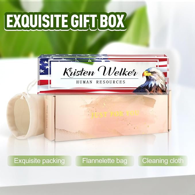 Custom Flag Name Plate for Desk, Desk Name Plate Personalized, Office Decor for Women Men, Acrylic Desktop Accessories, Office Appreciation Gifts for Boss Social Workers Nurse Teacher Employee (Flag A)