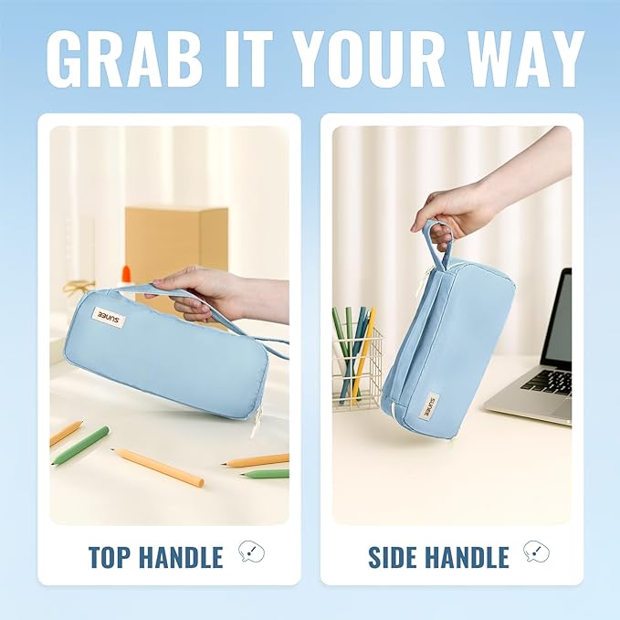 SUNEE Pencil Case, Large Capacity Pencil Pouch, Aesthetic Pen Bag Office Stationery Organizer Simple Sturdy Multifunctional for Teen Girls Women Men, Blue