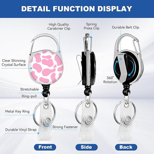 2 Pack Cow Print ID Badge Holder with Heavy Duty Retractable Reel Keychain for WomenStudents,Teachers, Nurses, Office Use