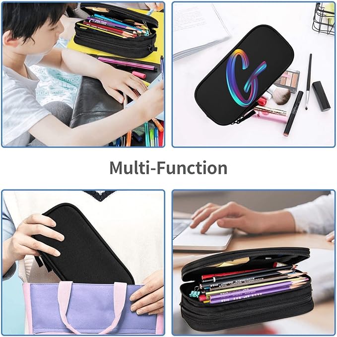 Cute Initial Pencil Case for Kids Students, Large Capacity Pencil Pouch for Boys Girls, Letter Design Pencil Box Pen Bag Office Stationery Organizer, Rainbow Letter G