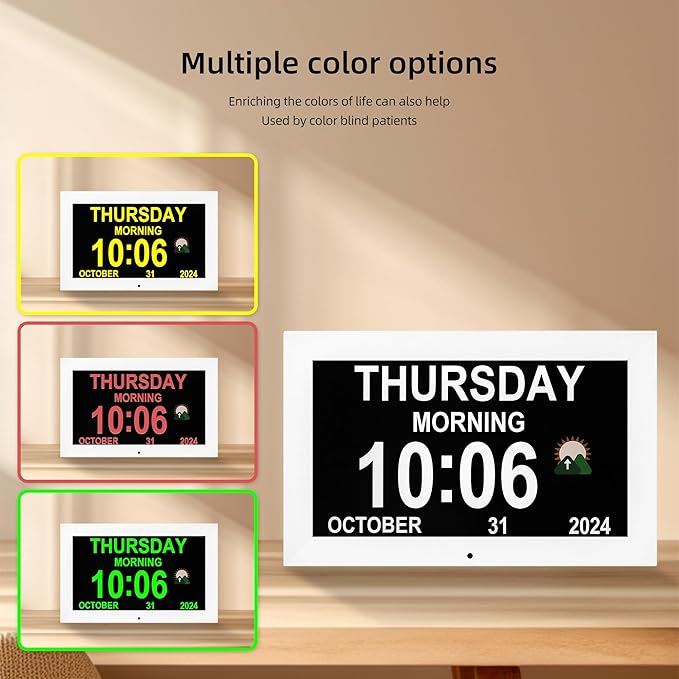 Digital Alarm Clock, Multiple Alarm Functions, Clock with Date and Week, Digital Alarm and Electronic Calendar for Seniors (White, 10inch)