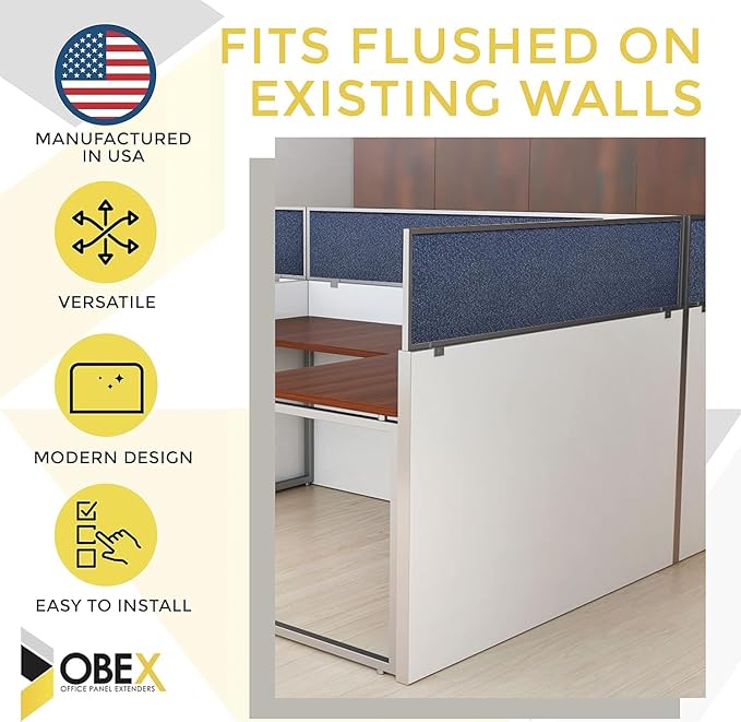 OBEX Acoustical Cubicle Privacy Screen Extender Desk Panel & Office Divider, Add Separation & Block Noise, 18" x 24", Overcast