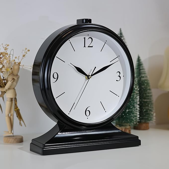 AYRELY® Vintage Desk Clock Silent-Non-Ticking 10-inch dial Table Clock,Retro Mantel Clocks and Easy to Read for Living Room, Bedroom, Shelf Decoration, Fireplace, Farmhouse Decor (Dark)