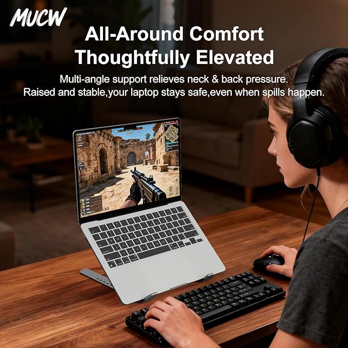Portable Laptop Stand MXS2, 6-Level Adjustable Foldable Computer Stand for Desk, Magnetic Storage with Non-Slip Pads, Ventilated Cooling Design & Travel Carry Bag for Students and Gamers
