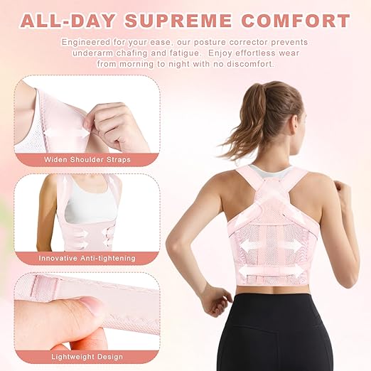 Back Brace Posture Corrector for Women and Men, Adjustable Shoulder Straightener Full Lumbar Support Belt, Upper and Lower Back Pain Relief, Scoliosis Hunchback Hump Thoracic Spine Corrector (Pink M)