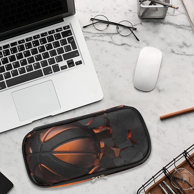 Pardick PU Leather Pencil Case Basketball Pencil Organizer with Zipper, Pencil Box for Boys Girls, Office School