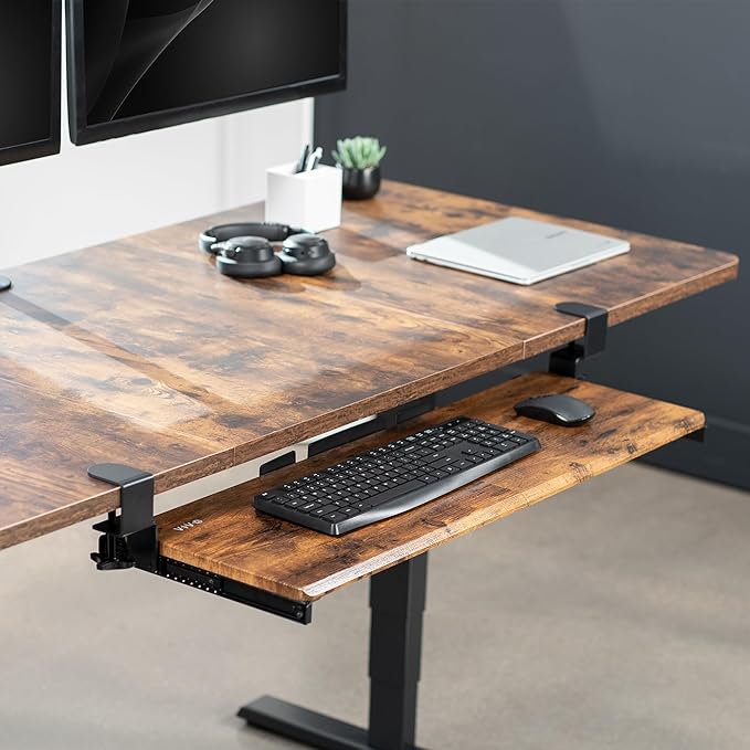 VIVO Extra Long Clamp-on Computer Keyboard and Mouse Under Desk Slider Tray, 34 x 11 inch Pull Out Platform Drawer, Rustic Vintage Brown, MOUNT-KB15EN