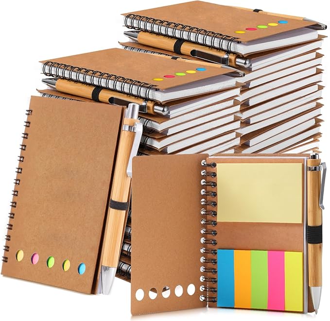 Chuangdi 30 Sets Employee Appreciation Gifts Bulk, Inspirational Kraft Spiral Notebooks with Sticky Notes and Bamboo Pens, Motivational Team Gifts for Office Staff, Coworker, Teachers, Students