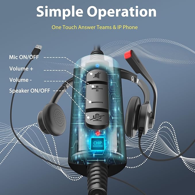 Earbay USB Headset with Microphone for PC, Headset with Mic, Computer Headset with Noise Canceling Microphone for Laptop, Wired Headphones with Mic for Home/Office/PC/Cell Phones