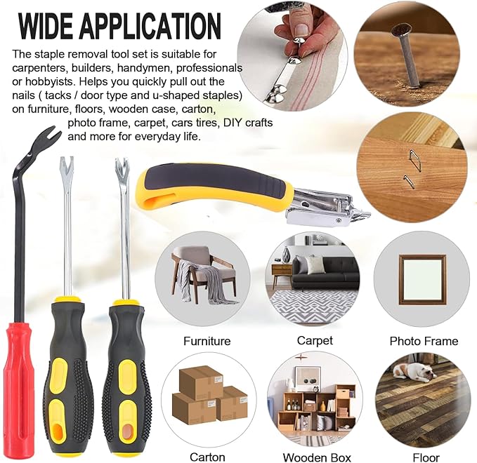 CLcsfwk 4Pcs Upholstery and Construction Staple Remover with Tack Puller Tool, Nail Puller, Carpet Nail Remover, Heavy Duty Staple Puller Remover, for Furniture Floor Wooden Case Carton Photo Frame