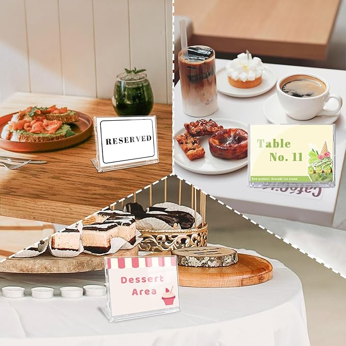 10 Pack 3x5 Inch Small Sign Holder Horizontal, Double-Sided Usage with Swivel Base for Table Display, for Office, Store, Restaurant, for Number/Name/Food Label Display, Note