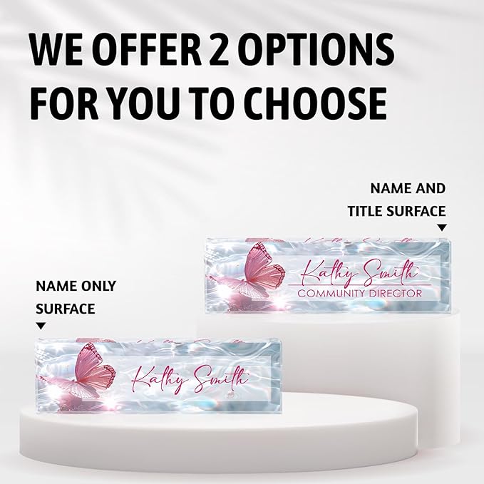 Desk Name Plate Personalized Name Plate for Desk, Office Desk Decor, 3D Style Personalized Plaque Name Plates for Desks Custom Appreciation Gifts for Boss Lady Employee Coworkers (Shiny Butterfly)