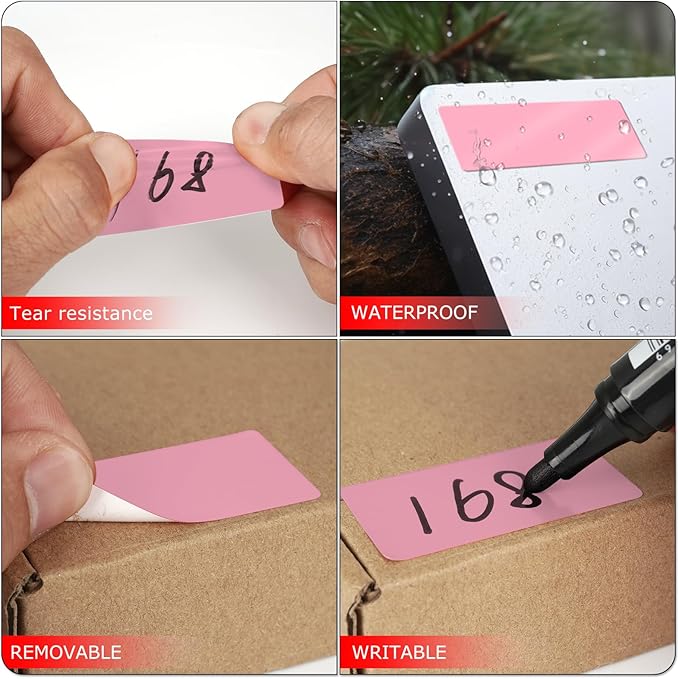 Meitaat Pink Rectangle Stickers 2 x 1 Inch Color Coding Labels Vinyl Roll Self-Adhesive Waterproof Removable 500 PCS