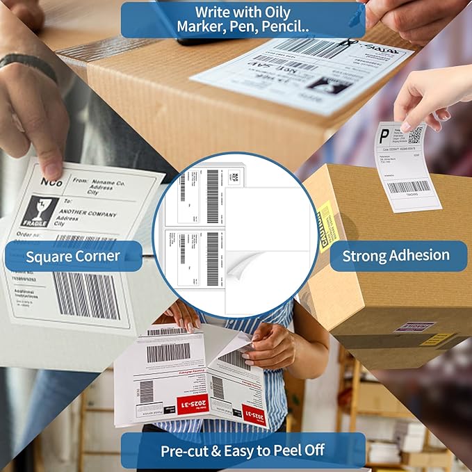 Half Sheet Shipping Labels - 10000 Counts, 8.5” x 5.5” Self Adhesive Shipping Label White Internet Mailing Labels 2 Per Page, Laser & Inkjet Printer Compatible [5000 Sheets 8.5” x 11”]