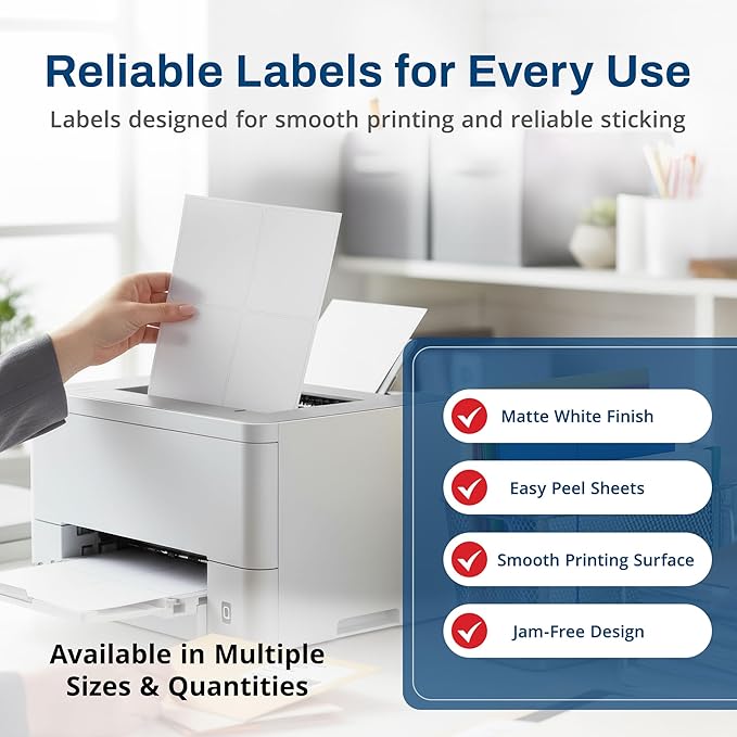 Printable Matte White Shipping Labels Stickers – 4" x 5" Laser/Inkjet Compatible (4 per Sheet) 25 Sheets - 100 Total Multipurpose Self-Adhesive Labels to Write on/Print On | Made in USA