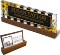 Artblox Office Personalized Name Plate for Desk with Business Card Holder On Clear Acrylic Glass Sunflower Flowers Design Custom Desk Name Plate with Your Name and Credentials Customized Gift