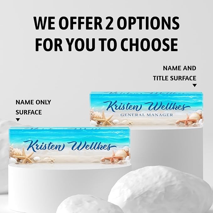 Personalized Office Name Plate, Custom Name Plate for Desks, Office Desk Decorations Gift for Women Men, Acrylic Desk Name Plate for Teacher Coworkers Staff Boss (Beach Date)