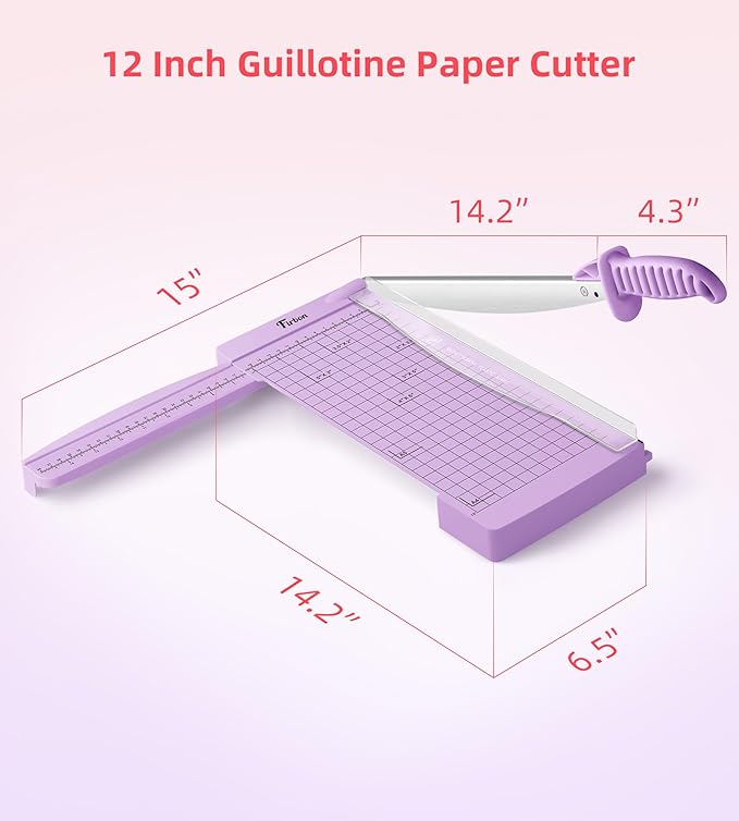 Firbon 12" Guillotine Paper Cutter with Hidden Ruler, Compact Heavy Duty 12-Sheet Capacity Trimmer for Cardstock, Photos, Scrapbooking, Office, Classroom, Studio (Purple)