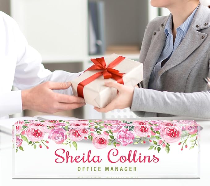 Rose B Acrylic Name Plate - Personalized Desk Name Plate, Employee Appreciation Gift, Office Decor Accessory