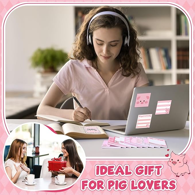 9 Pads Piggy Sticky Notes 3x3 Inch Cute Self Stick Notepads Notes Adhesive Memo Pad Office Decor Gifts for Students School Teacher Meeting Office Supplies