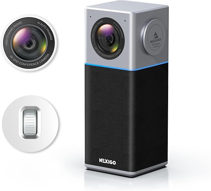 NexiGo N3000 4K Portable Video Conference Camera, Zoom Certified, AI Webcam with Speaker and Microphone, Auto-Framing, 4-Mic Array, 48kHz, Video Audio System for Zoom/Teams/Webex (Renewed)