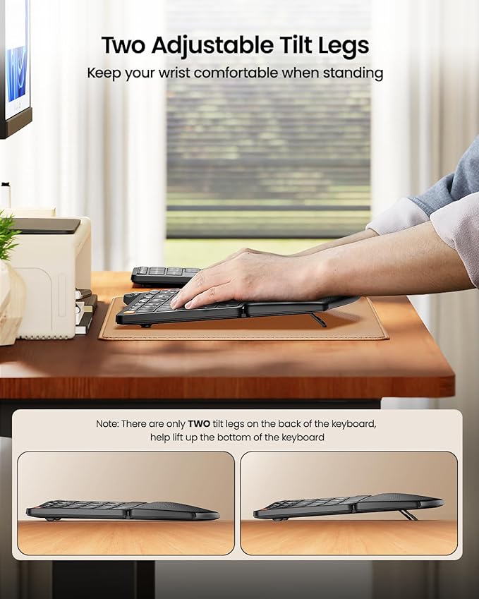 ProtoArc Wireless Ergonomic Keyboard, EK04 2.4GHz USB Wireless Ergo Keyboard with Separate Numeric Keypad, Split Design, Hard Wrist Rest, Rechargeable, for Windows PC/Laptop/Desktop