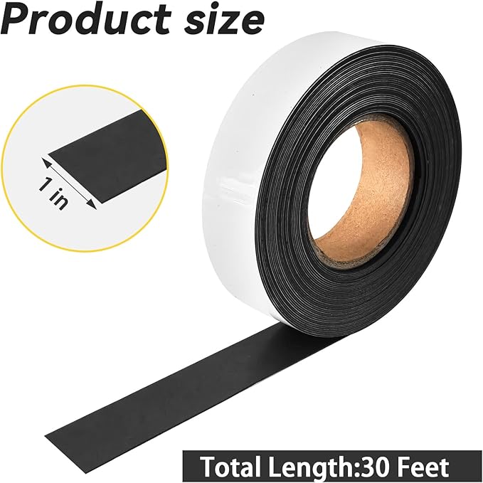 Magnetic Labels 1 Inch x 30 Ft Roll - No Adhesive Backing, Dry Erase Surface - Reusable Magnetic Tool Box Labels & Magnetic Name Tags - Dry Erase Magnets for Whiteboard, Classroom, Locker, Toolbox