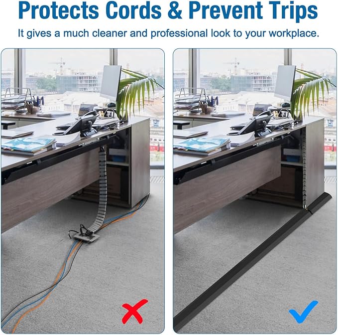 Eapele 4 ft Floor Cord Cover Heavy Duty Cable Protector, Easy to Unroll, Prevent Trip Hazard for Home Office or Outdoor Settings (Black)
