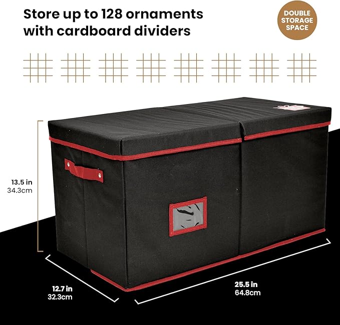 Holiday Cheer Premium Christmas Ornament Storage with 8 Tray – Christmas Storage Container with Dividers Perfect for Holiday Decorations– Fits 128 Holiday Ornaments – Tear-Proof Fabric