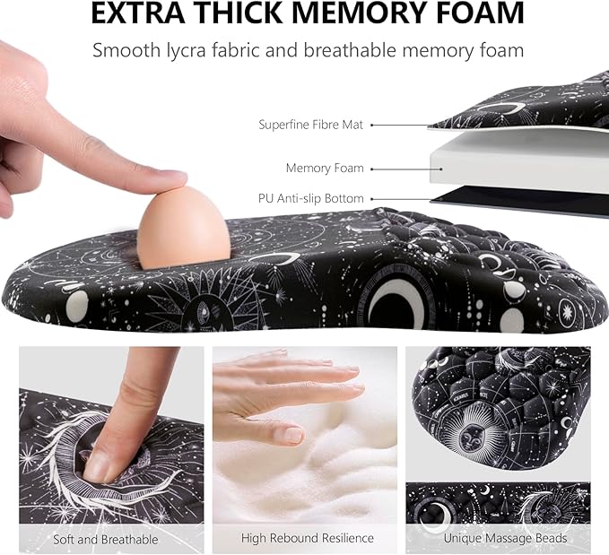 Mouse Pad Wrist Support, 2 in1 Keyboard Wrist Rest+ Ergonomic Mouse Pad, Non-Slip Wrist Rest for Computer Keyboard, Made Easy Typing & Relieve Wrist Pain(Sun Moon)