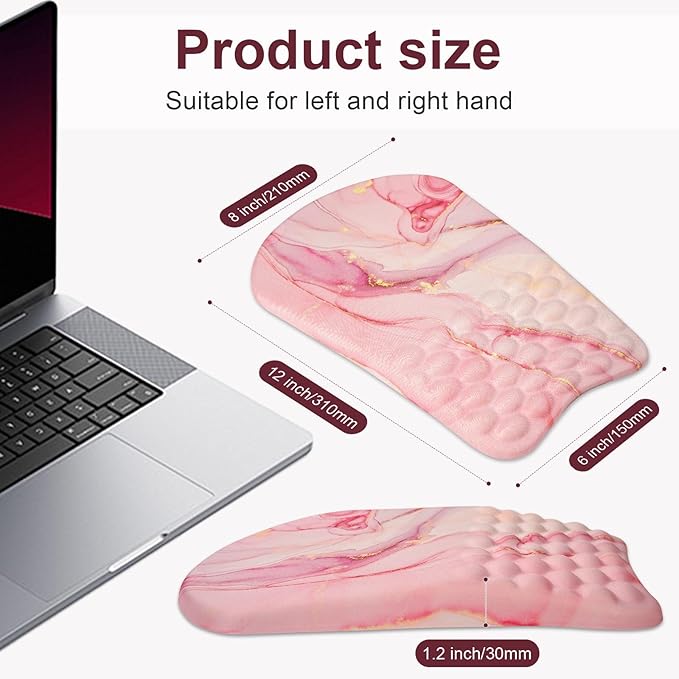 Ergonomic Wrist Mouse Pad with Massage Design, Wrist Rest Pain Relief Mousepad with Memory Foam Non-Slip PU Base, Mouse Pad with Wrist Support for Wireless Mouse & Desk, Y Art Pink Marble