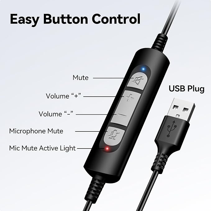 Voistek USB Headset with Microphone for Laptop/PC, Wired Business Headphones with Noise Cancelling Mic, in-Line Volume Control for Call Center,Work from Office Home, Teams, Zoom, Skype