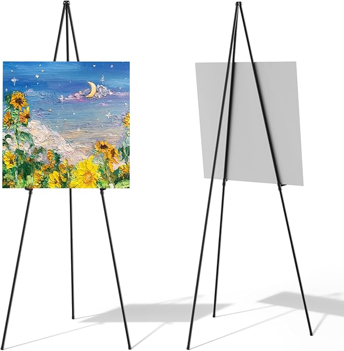 Thicken Display Artist Easel Stands - 63" Instant Tripod Collapsible Portable Floor Easels - Easy Folding Adjustable Art Poster Metal Stands for Display Show, Wedding, Painting - Black 2pack