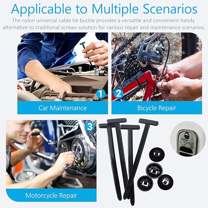 150PCS Nylon Universal Cable Tie Buckles, Multi-functional T Rivet Zip Ties - Automotive Zipper Clips with Pin & Button Design for Car Daily Repair, Fender Liner, Bumper Retainer, Door Panel Fastener