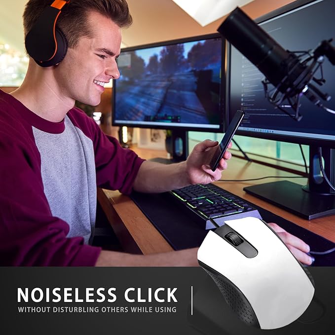 Hoteam 12 Pcs White Wired Computer Mouse Bulk Cord USB Computer Mice Ergonomic Wired Mouse for Pcs, Computers, Laptops, Gaming Office Home Supplies