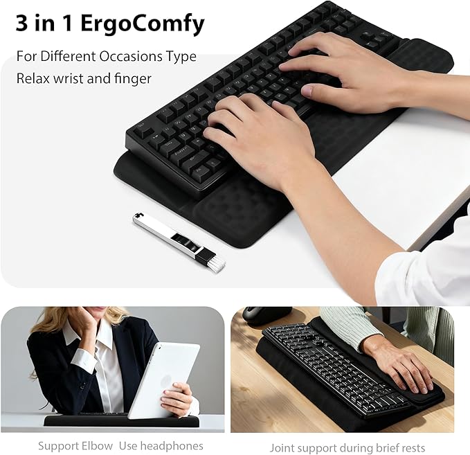 Wrist Rest for Keyboard, Ergonomic Keyboard Stand with Wrist Rest, Soft Memory Foam Wrist pad with Non-Slip Base & Dust Brush, Comfort for Office, Work, Gaming- Black