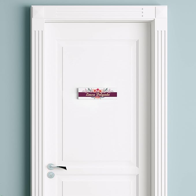 Artblox Personalized Office Desk Name Plate and Business Card Holder | Clear Acrylic Glass with Teak Wood Stand | Wild Flowers Design Customized with Your Name and Credentials Office Desk Decor