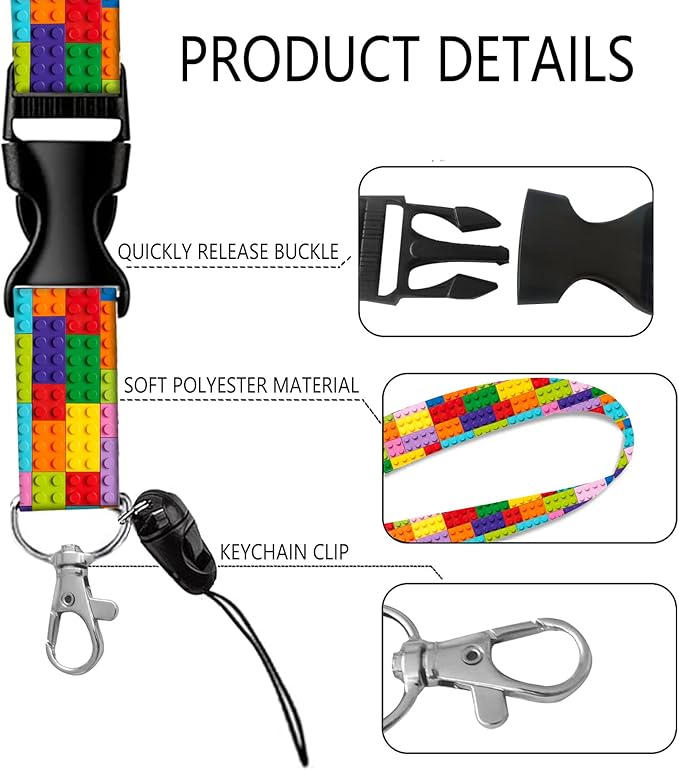BLOCIT ID Badge Holder with Lanyard - Fashionable ID Card Holders with Retractable Lanyards - Soft Fiber Metal Clip Sturdy Buckle for Key Wallet - Work Nurse Teacher (Red Yellow Blue Toys Skin)