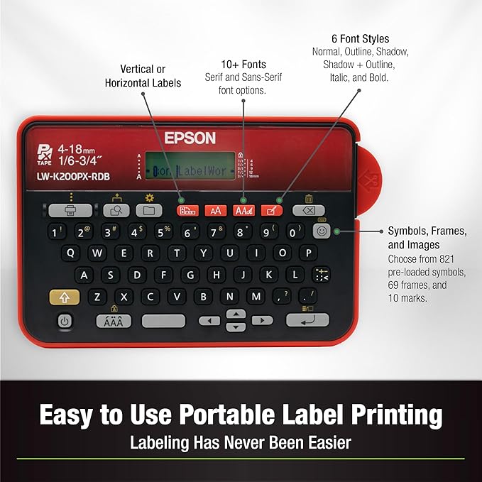 LABELWORKS Epson LW-K200PX-RDB Cleaning Bundle & Black on Light Gray and Black on White Tape
